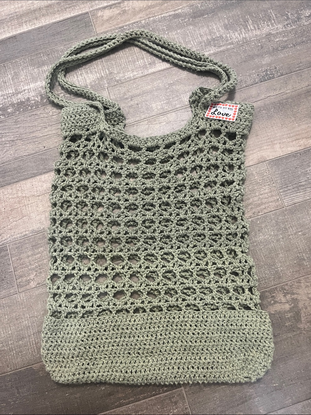Handmade Crochet Market Tote Bag - Sage Green